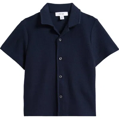 Reiss Kids' Gerrard Waffle Knit Camp Shirt In Blue