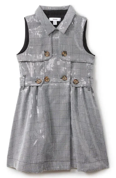 Reiss Kids' Gweneth Sequin Check Sleeveless Dress In Black/white