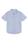 Reiss Kids' Holiday Jr. Short Sleeve Linen Button-up Shirt In Blue