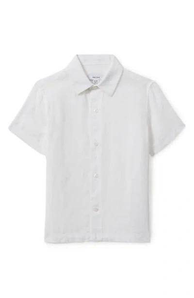 Reiss Kids' Holiday Jr. Short Sleeve Linen Button-up Shirt In White