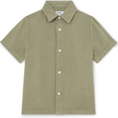 Reiss Kids' Holiday Linen Button-up Shirt In Green