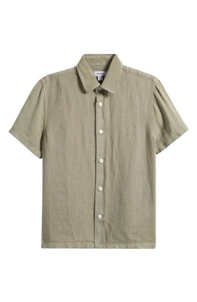 Reiss Kids' Holiday Short Sleeve Linen Button-up Shirt In Green
