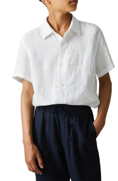 Reiss Kids' Holiday Sr. Short Sleeve Linen Button-up Shirt In White