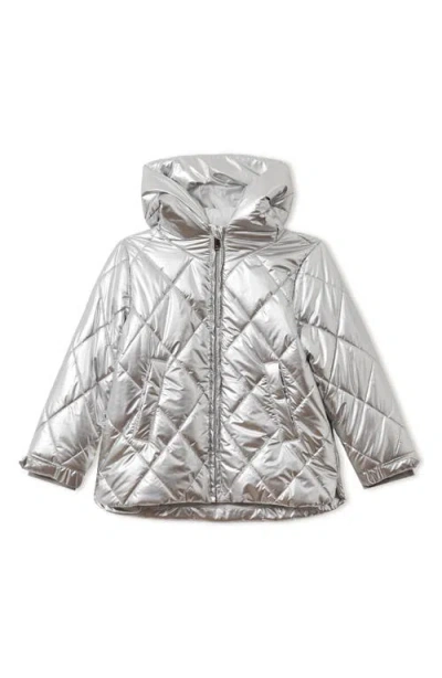 Reiss Kids' Jan Sr. Quilted Hooded Puffer Jacket In Silver