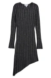 Reiss Kids' Jayden Sr. Metallic Long Sleeve Asymmetric Hem Dress In Black