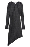Reiss Kids' Jayden Sr. Metallic Long Sleeve Asymmetric Hem Dress In Black