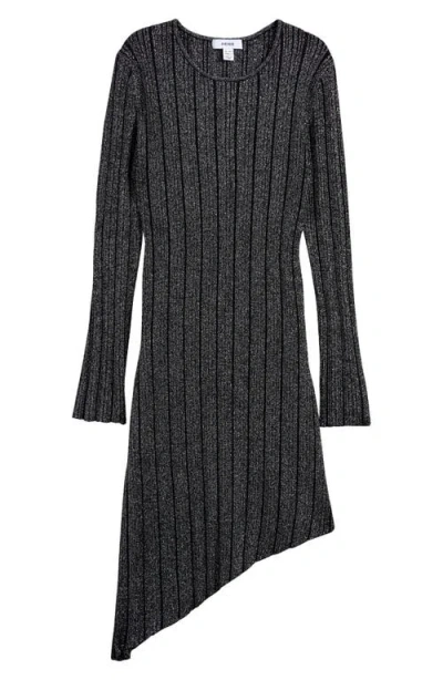 Reiss Kids' Jayden Sr. Metallic Long Sleeve Asymmetric Hem Dress In Black