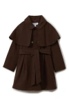 Reiss Chocolate Senior Double Breasted Cape Coat With Wool In Chocolate