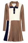 Reiss Camel Kleo 13-14 Yrs Ribbed Colourblock Funnel Neck Dress In Brown
