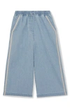 Reiss Kids' Lace Trim Wide Leg Jeans In Light Blue