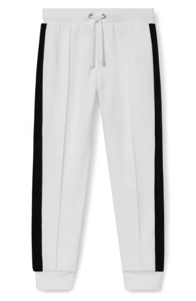 Reiss Kids' Larose Jr. Pintuck Velour Stripe Joggers In White/emerald Green