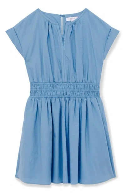 Reiss Kids' Lena Jr. Cotton Smocked Waist Dress In Blue