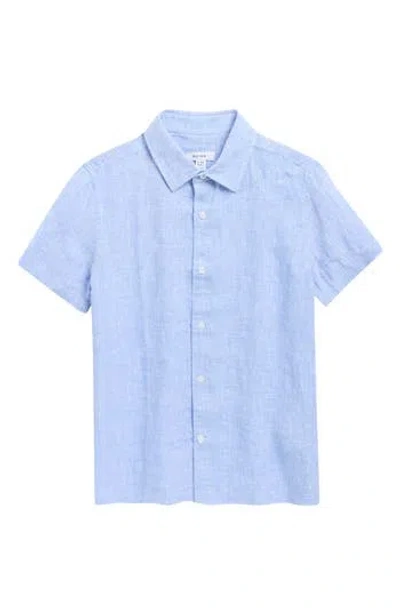 Reiss Kids' Linen Button-up Shirt In Blue