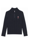 Reiss Kids' Nollaig Embroidered Nutcracker Cabled Quarter Zip Sweater In Blue