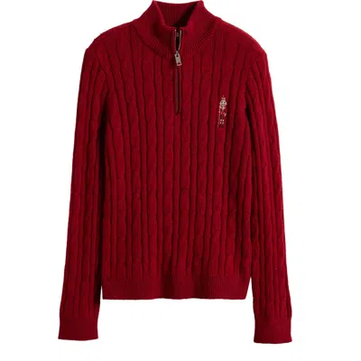 Reiss Kids' Nollaig Quarter Zip Wool Blend Cable Sweater In Red