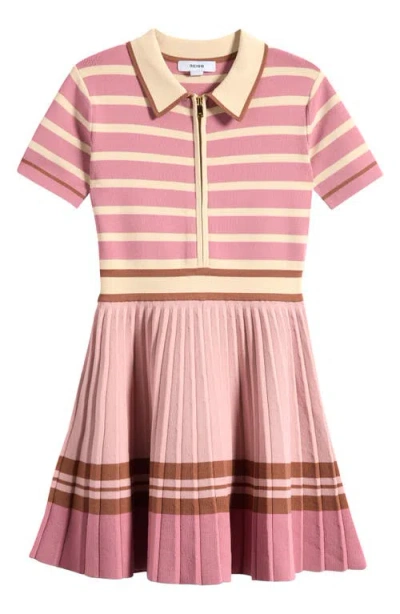 Reiss Kids' Ophelia Stripe Cotton Polo Dress In Pink