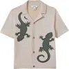 Reiss Kids' Reggie Jr. Lizard Appliqué Camp Shirt In Stone/green