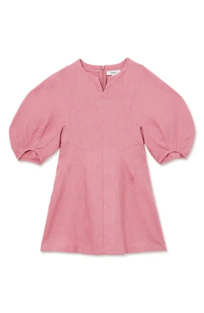 Reiss Kids' Romy Jr. Puff Sleeve Linen Dress In Pink