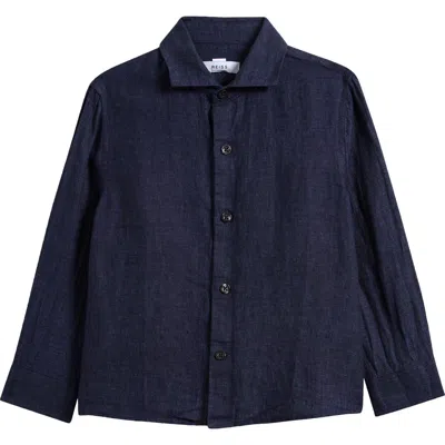 Reiss Kids' Ruban Linen Button-up Shirt In Blue