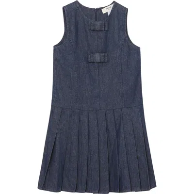 Reiss Kids' Ruby Pleated Sleeveless Denim Dress In Blue