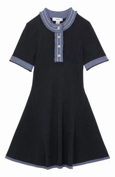 Reiss Kids' Ruby Rib Fit & Flare Dress In Navy