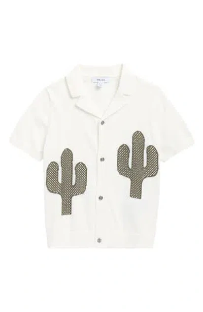 Reiss Kids' Takla Cuban Embroidered Button-up Shirt In White