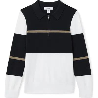 Reiss Kids' Tokyo Jr. Colorblock Long Sleeve Polo Sweater In Navy/white/camel