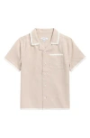 Reiss Kids' Vitan Cuban Short Sleeve Linen Button-up Shirt In Neutral