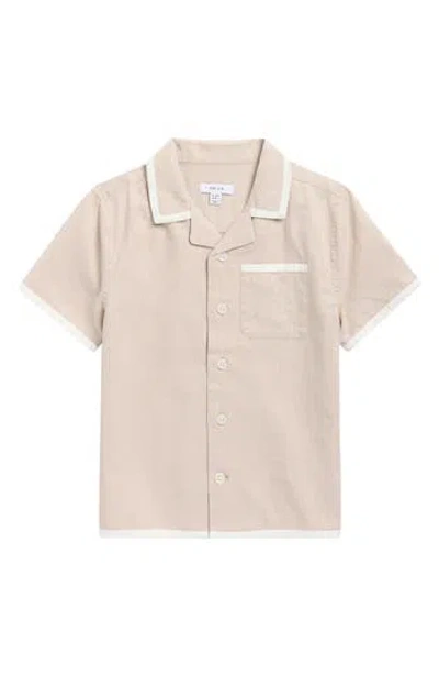 Reiss Kids' Vitan Cuban Short Sleeve Linen Button-up Shirt In Neutral