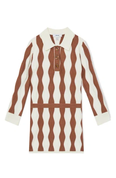 Reiss Kids' Zig Long Sleeve Dress In Ecru
