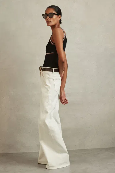 Reiss Black/camel Kiki Knitted Crochet Trim Vest In Black/camel