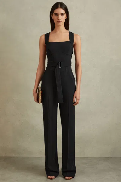 Reiss Kim - Black Cross Back Belted Jumpsuit, Us 12