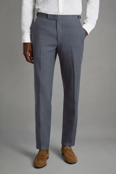 Reiss Airforce Blue Slim Fit Linen Adjuster Trousers In Airforce Blue