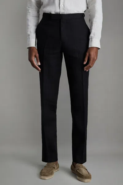 Reiss Kin - Black Slim Fit Linen Adjuster Trousers, 32