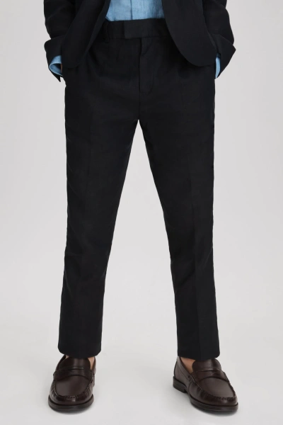 Reiss Kin - Navy Senior Slim Fit Linen Adjustable Trousers, Uk 10-11 Yrs