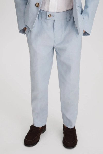 Reiss Kids' Kin - Soft Blue Junior Slim Fit Linen Adjustable Trousers, Age 5-6 Years