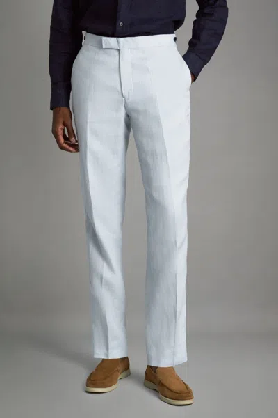REISS SOFT BLUE KIN SLIM FIT LINEN ADJUSTER TROUSERS