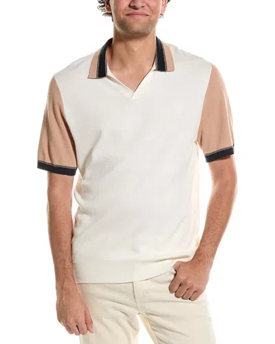 Reiss Kingsford Open Collar Striped Polo Shirt In Neutral