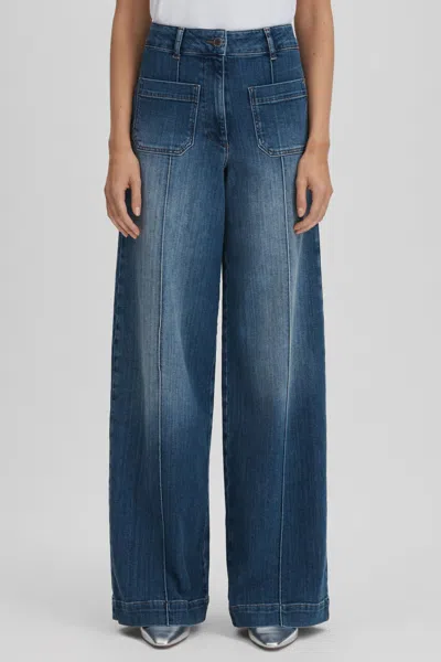 Reiss Kira High Rise Wide Leg Jeans In Mid Blue