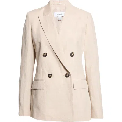 Reiss Kit Double Breasted Linen Blazer In Brown