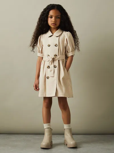 Reiss Camel Naomi 4-9 Yrs Puff Sleeve Belted Dress