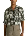 Reiss Black/white Abstract-print Twill Cuban-collar Shirt In Black/white