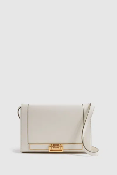 Reiss Kora - Off White Soft Leather Trapezoid Crossbody Bag, In Neutral