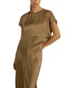 Reiss Khaki Satin Short-sleeve Midi Dress In Khaki