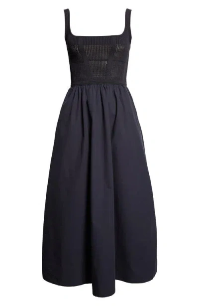 Reiss Kori Mixed Media Dress In Blue