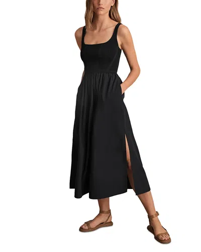 Reiss Kori Mixed Media Midi Dress In Black