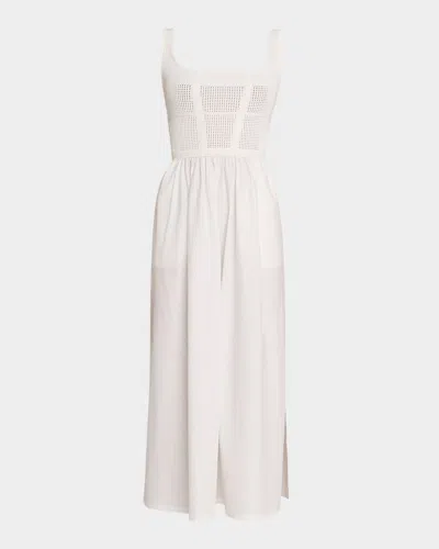 Reiss Kori Pointelle Mixed Media Midi Dress In White