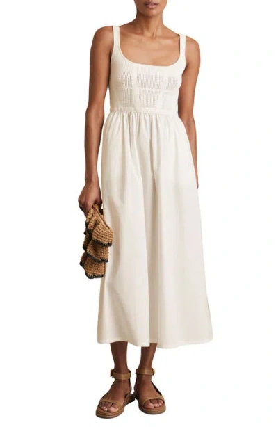 Reiss Ivory Perforated-knit Cotton-skirt Midi Dress In White