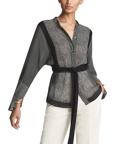 Reiss Kyria Mixed Print Tie Blouse In Brown