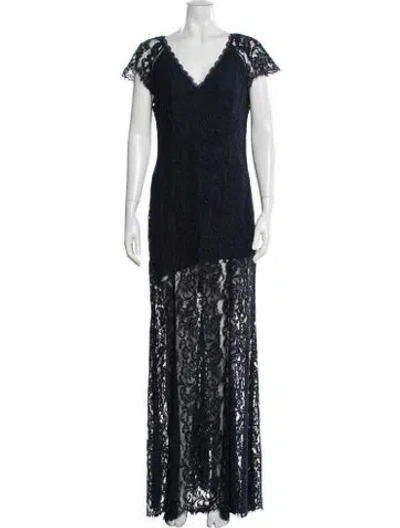 Pre-owned Reiss Lace Pattern Long Dress In Blue
